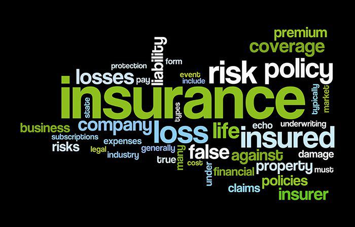 A word cloud of insurance related words.
